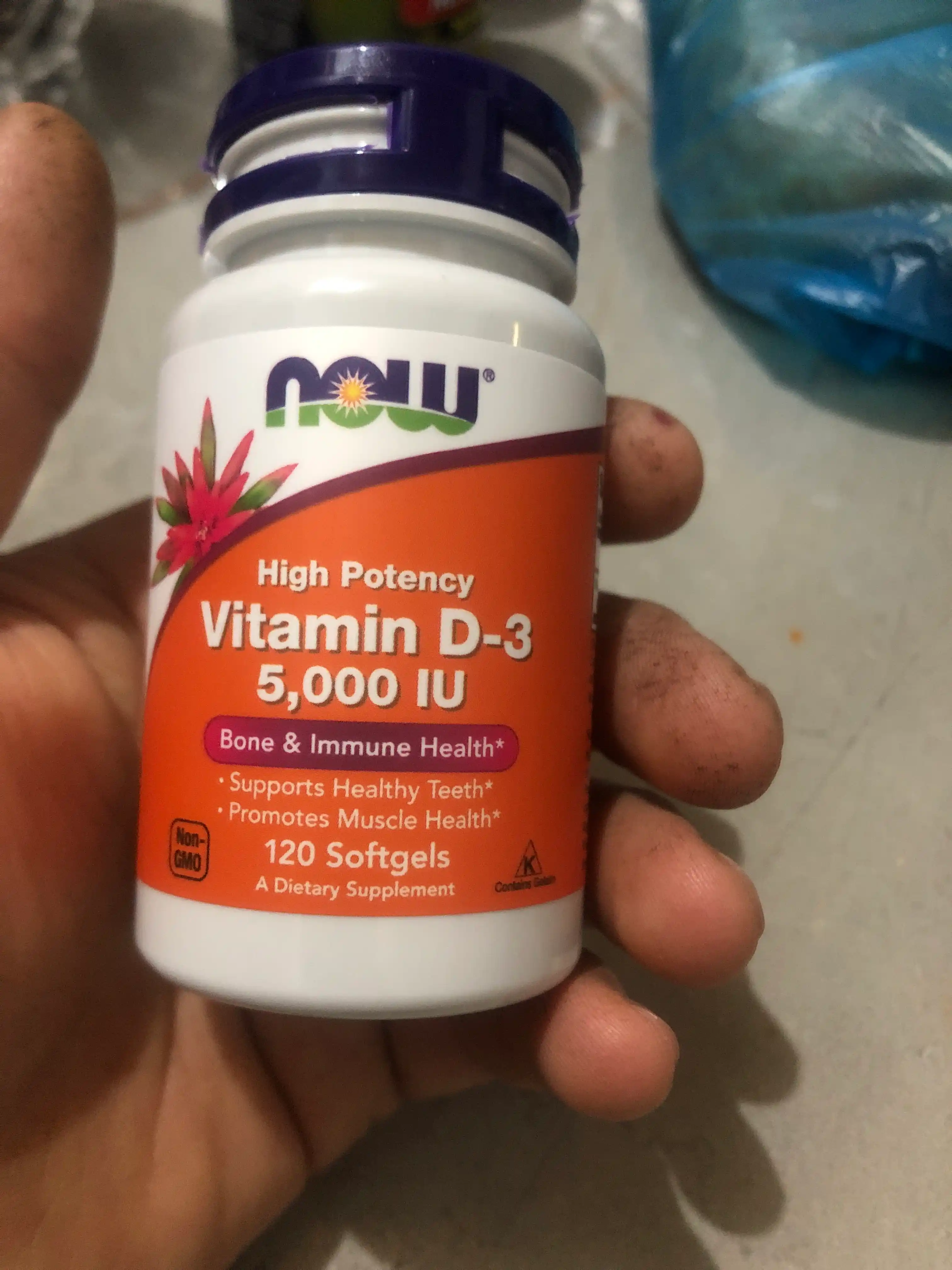 Vitaminlar D3 Now Foods, 5000 IU, 125 mkg, 120 kapsula