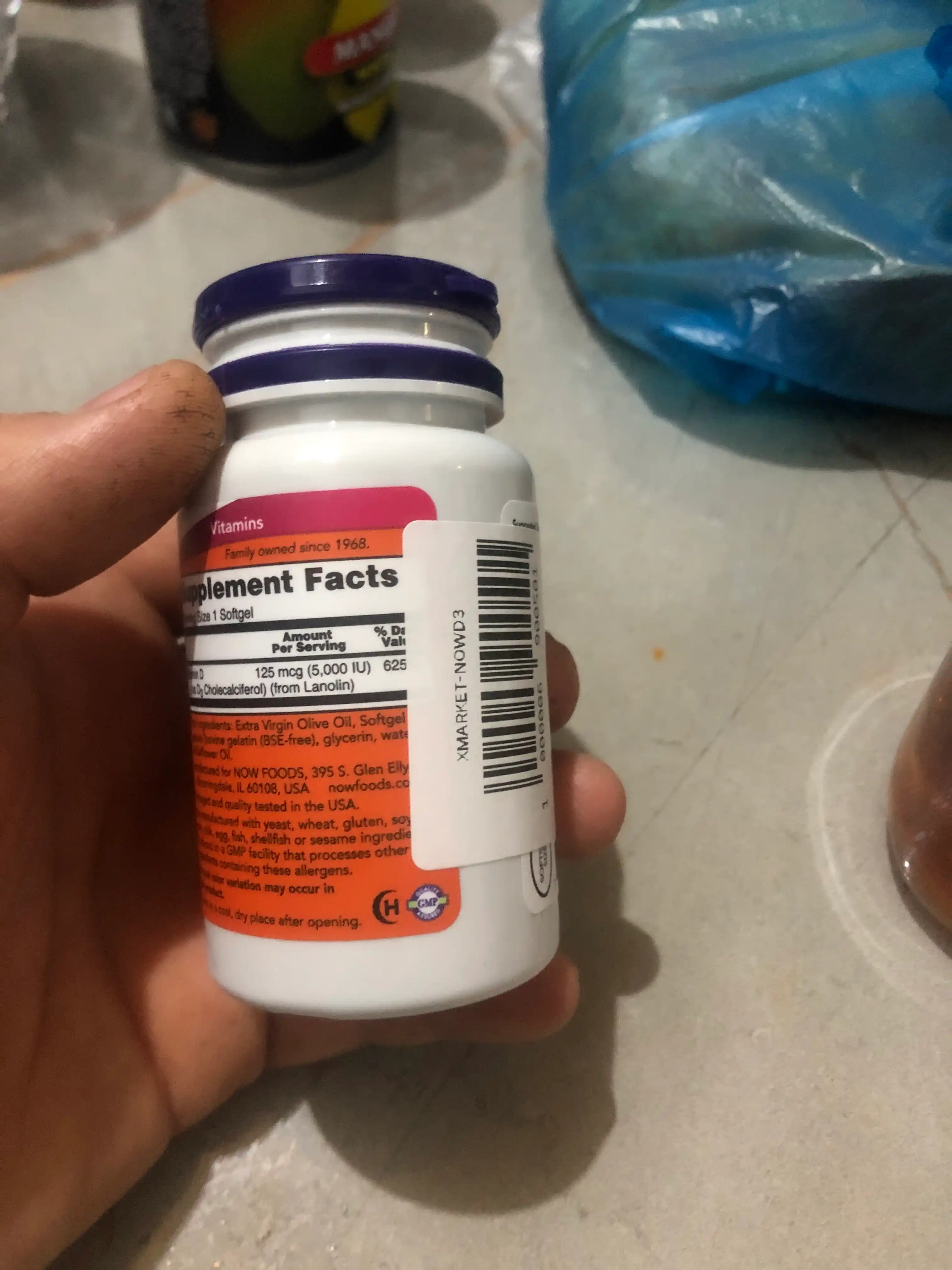 Vitaminlar D3 Now Foods, 5000 IU, 125 mkg, 120 kapsula