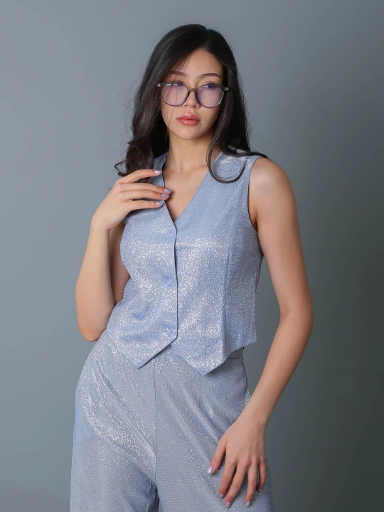Yupqa kostyum matosidan tikilgan klassik yelek, lurex bilan qoplangan