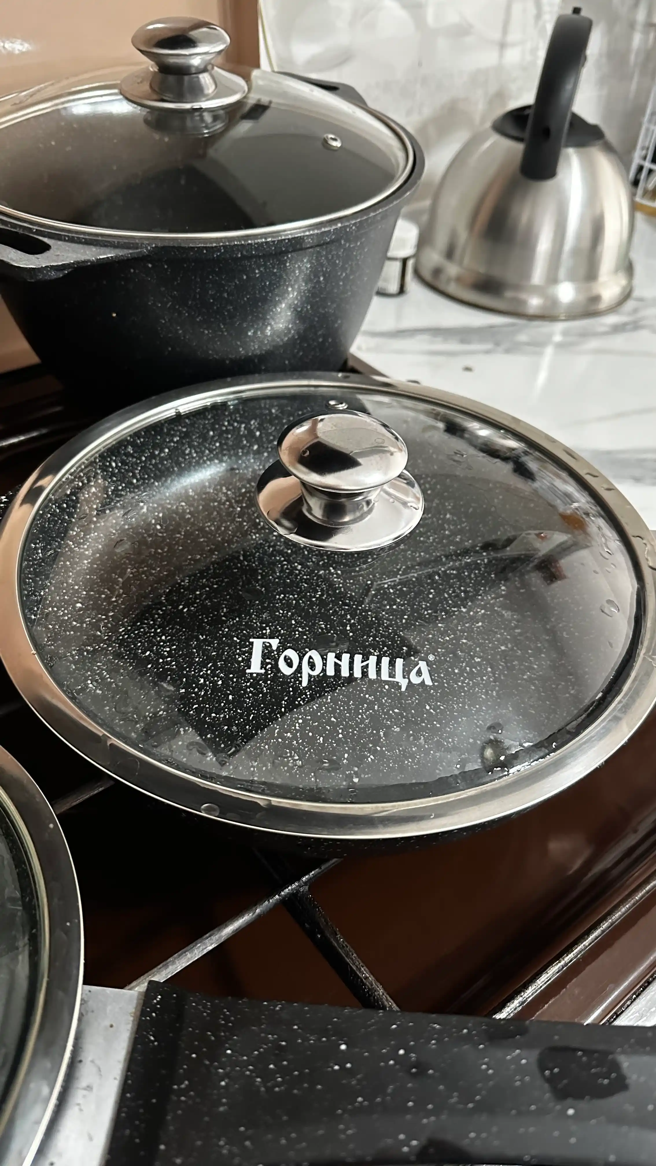 Tova Gornitsa, o'rtacha chuqur, shisha qopqoq, yopishmaydigan qoplamali, 24, 26, 28 sm