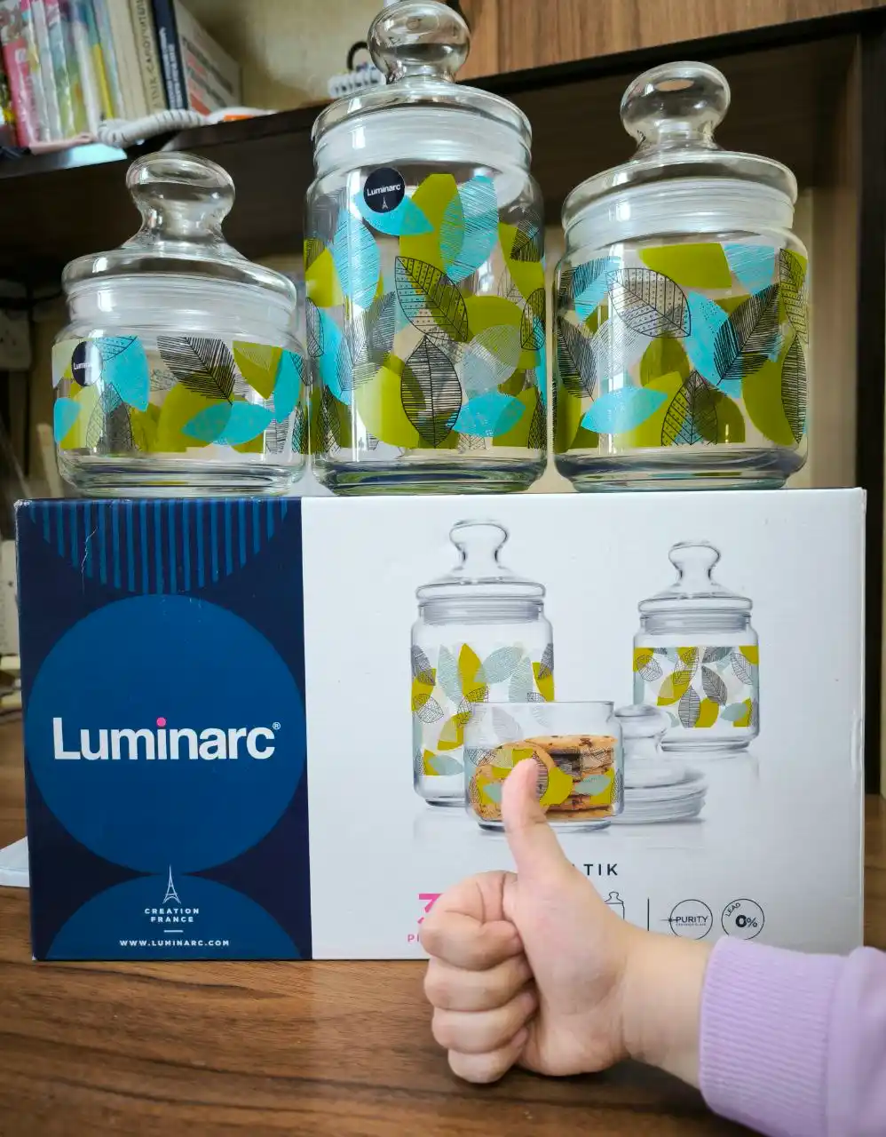Sochiluvchan moddalarni saqlash uchun Luminarc shisha bankalar to‘plami,500ml/750ml/1000ml