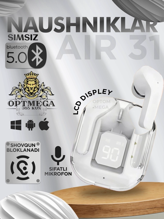 Simsiz quloqchilar Air 31, displeyli, mikrofonli va shovqinni kamaytiradi