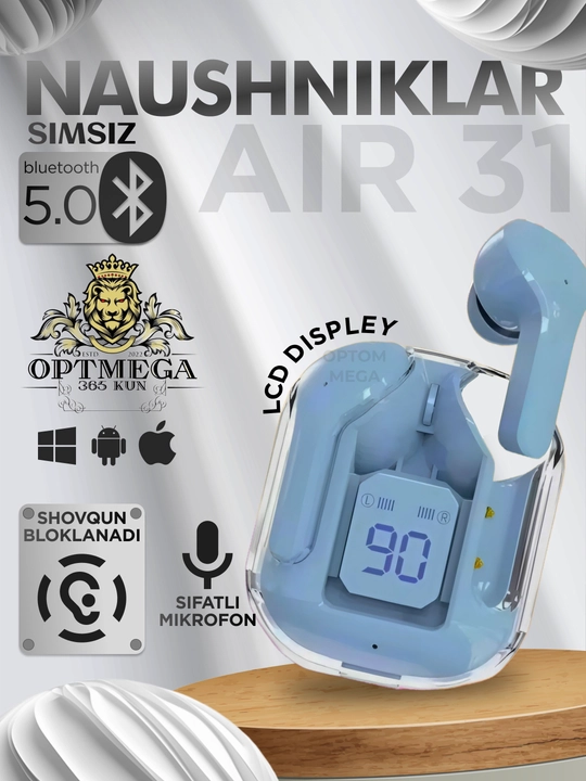 Simsiz quloqchilar Air 31, displeyli, mikrofonli va shovqinni kamaytiradi