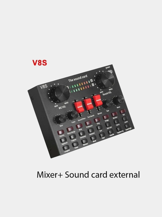 External sound card, mixing console "V8-s" 12 sound effects, for streaming, podcast