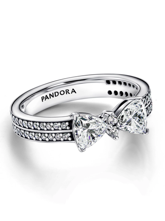 Pandora Sparkling Bow uzugi, ikki qatorli, 925 kumush, fianitli 193552C01