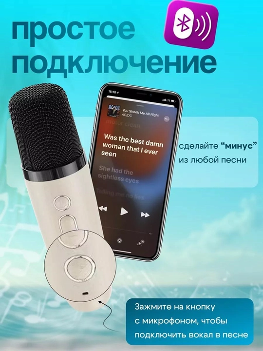 Караоке колонка для детей с 2 беспроводными микрофонами, портативная Bluetooth