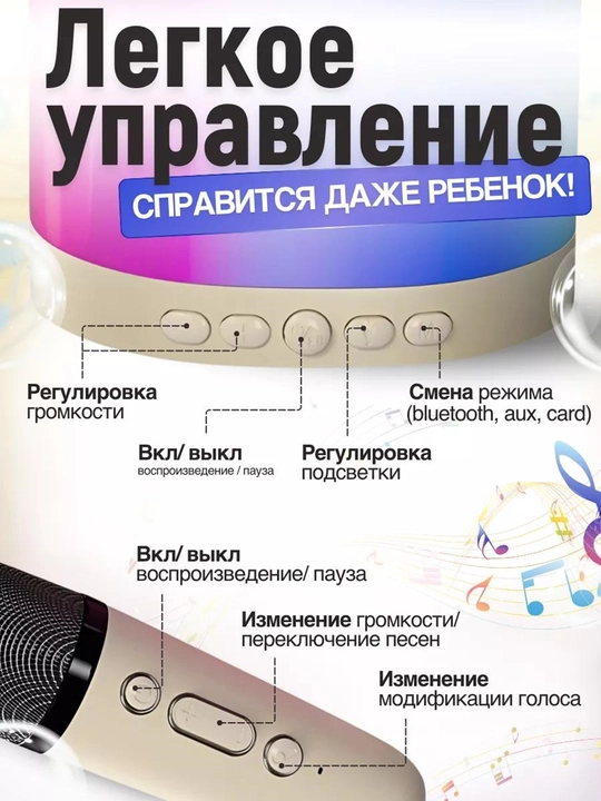 Bolalar uchun karaoke kolonka, 2 ta simsiz mikrofonli portativ Bluetooth