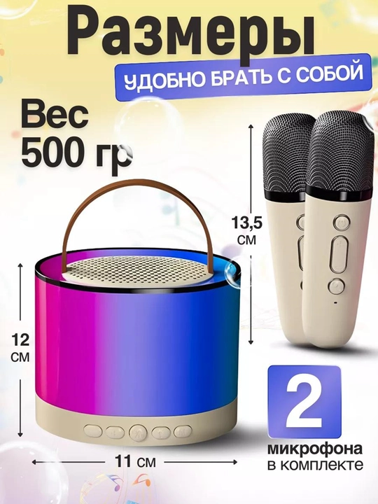 Bolalar uchun karaoke kolonka, 2 ta simsiz mikrofonli portativ Bluetooth