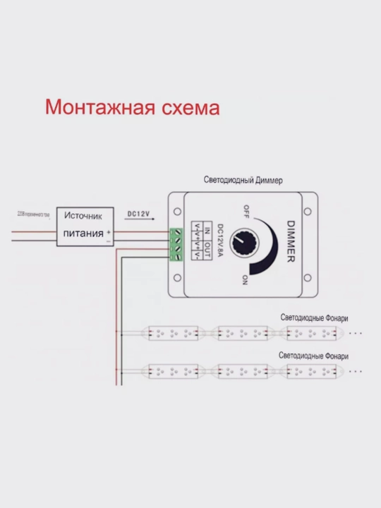 Dimmer CDM08AESB 8A 96W 12V vintli klemmalar bilan, LED DC 12-24V