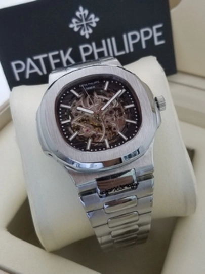 Мужские механические часы Patek Philippe, автоподзавод, в подарочной упаковке — WATCH11-280W004-УГОЛЬН