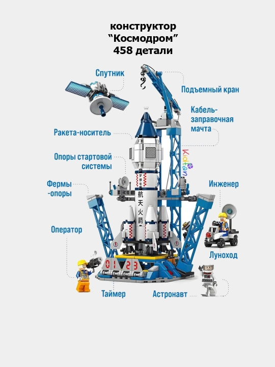 Детский блочный конструктор "Реалистичный космодром" 458 детали с 3 фигурками 6+