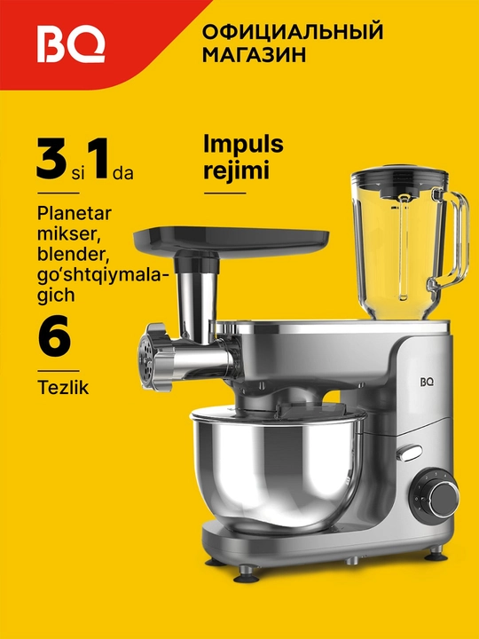 Planetar mikser BQ MX341 3 v 1, quvvati 1800 Vt, mikser, blender, goshtqiymalagich