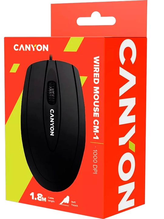 Simli sichqoncha Canyon CM-1 Black, 1000dpi