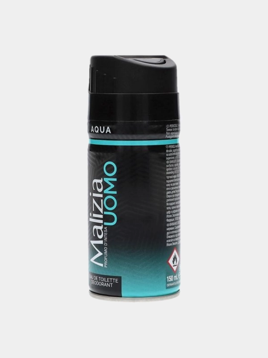 Parfyumlangan dezodorant Malizia Uomo EDT Deo Spray Aqua, erkaklar uchun, 150 ml