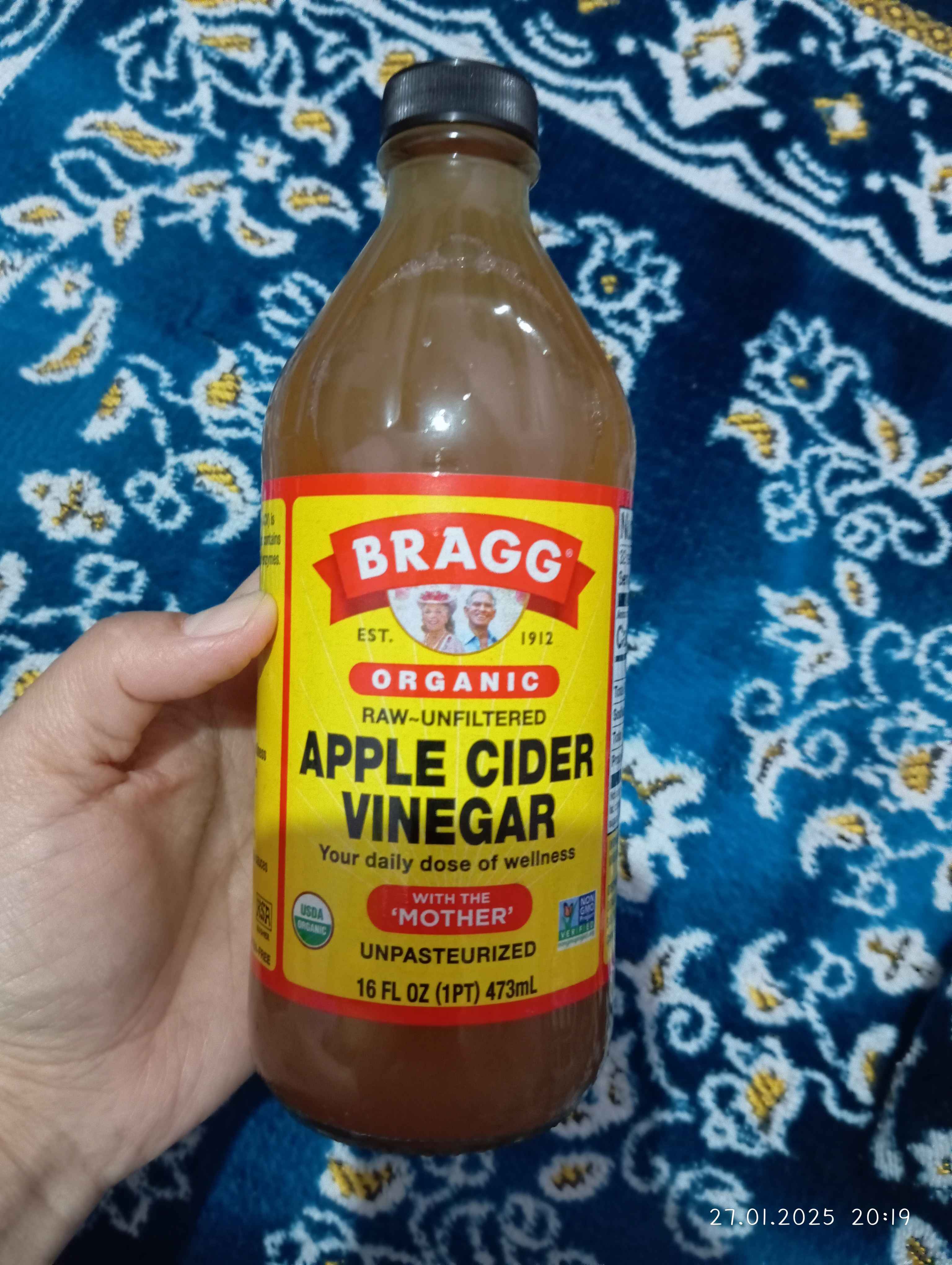 Bragg organik olma sirkasi, sirka bachadoni bilan, filtrlanmagan, 473 ml