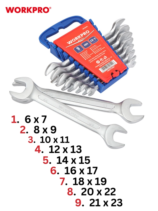 WORKPRO ochiq kalitlar to'plami 9 dona, 6 - 23 mm WP202505