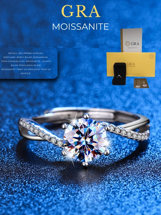 Ayollar uchun yasalgan "Moissanite" toshli Uzuk  GRA brendi