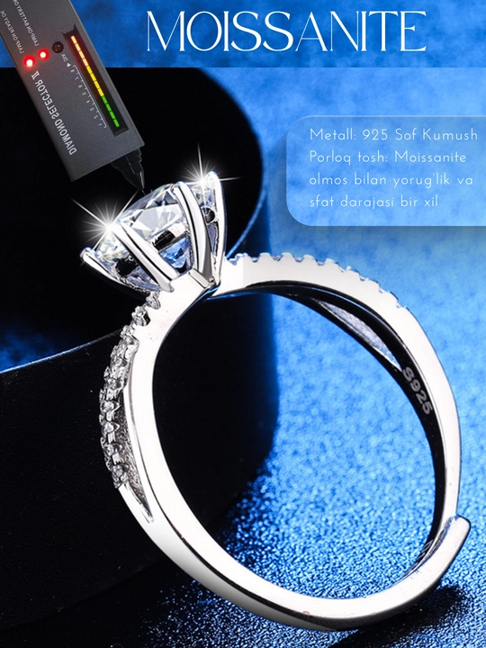 Ayollar uchun yasalgan "Moissanite" toshli Uzuk  GRA brendi