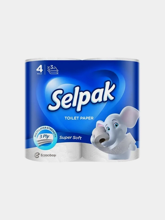 Qog'oz sochiq ''Selpak'', Super yumshoq, 3 qatlamli, har bir paketga 4 ta rulon - 