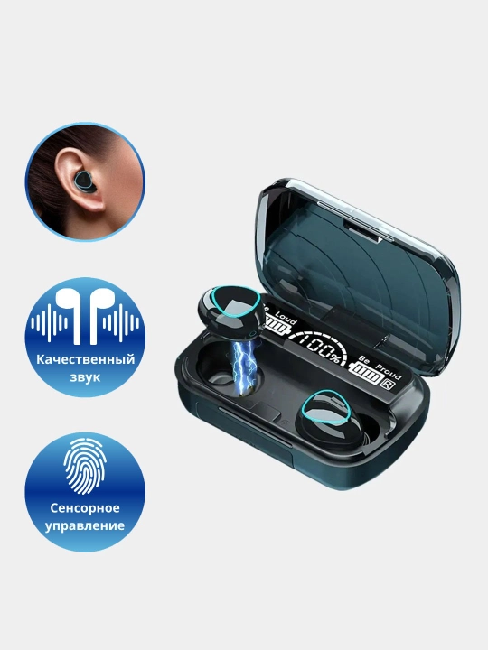 Simsiz Bluetooth quloqchinlar M10, 2000 mA/soat Power bank bilan