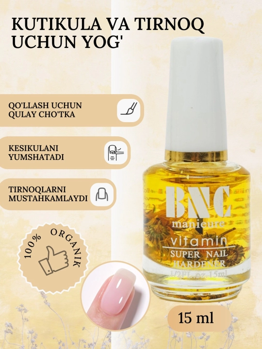 Tirnoqlar va kutikulalar uchun tabiiy vitamin yogʻ, BNC Manicure, 15 ml - 