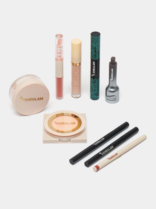 Подарочный набор для макияжа Sheglam, 9 предметов, пудра, тушь, помада, консилер