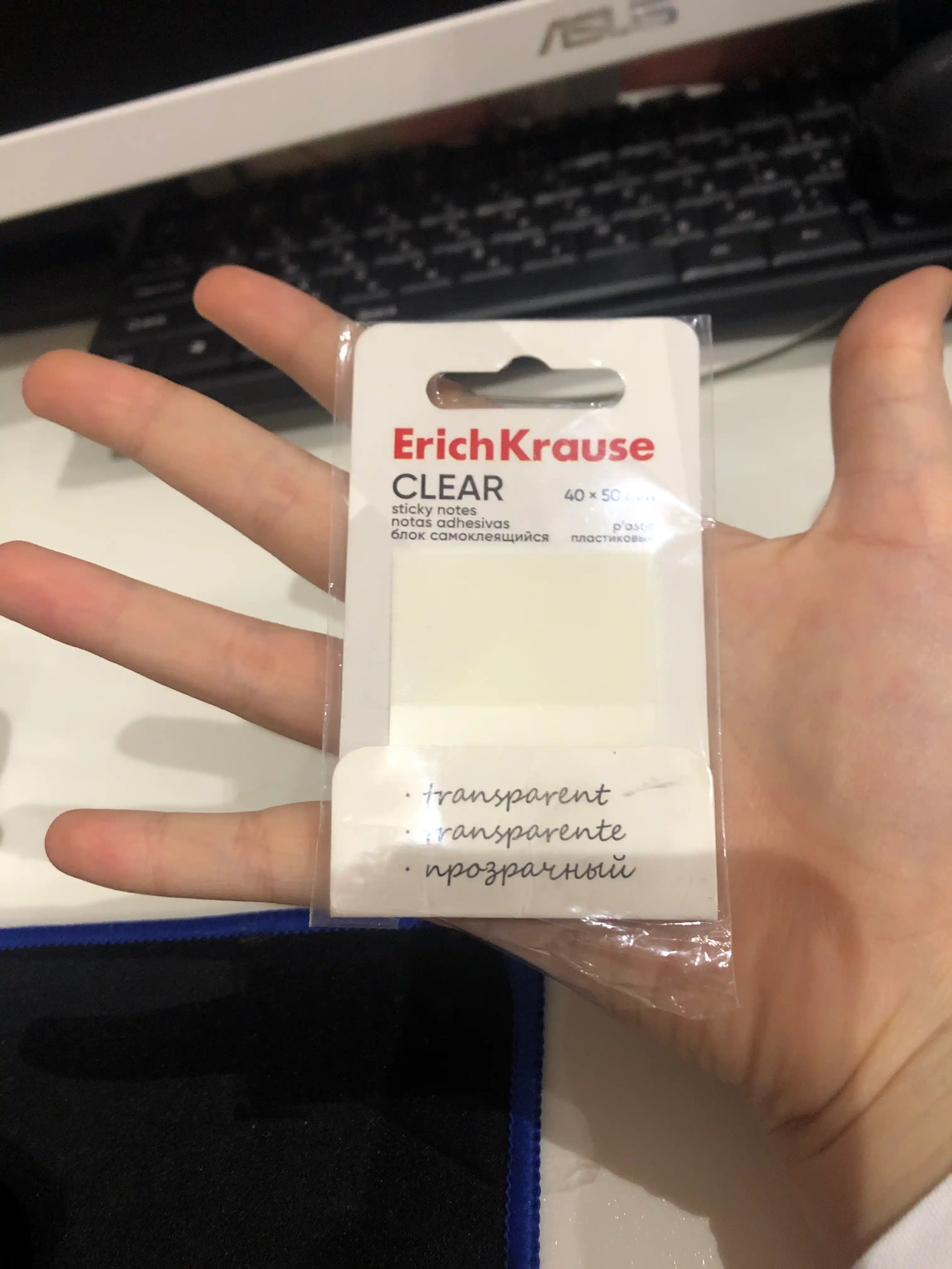 Блок самоклеящийся пластиковый ErichKrause Clear, 40 * 50 мм, 50 листов, прозрачный 61698