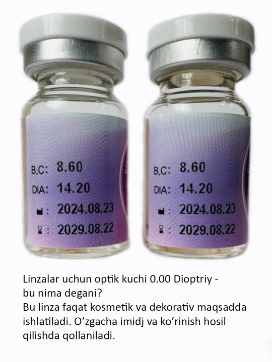 Ko'zlar uchun rangli binafsha rangli kontakt linzalari, 12 oy, dioptersiz, go'zallik uchun
