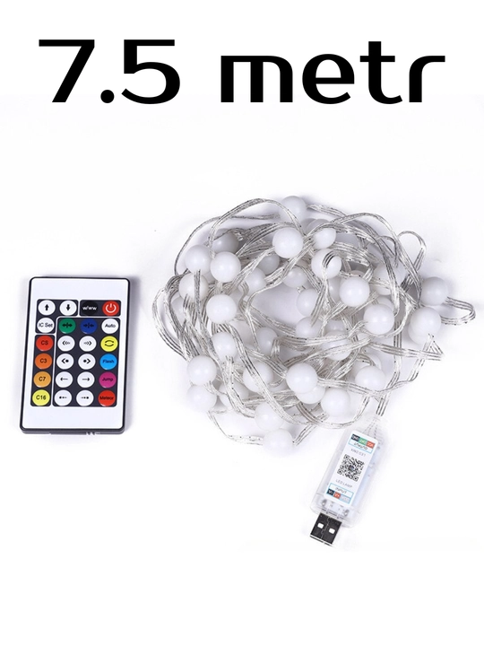 Умная RGB LED гирлянда "шарики" с пультом, новогодняя, светодиодная, для елки и интерьера - 