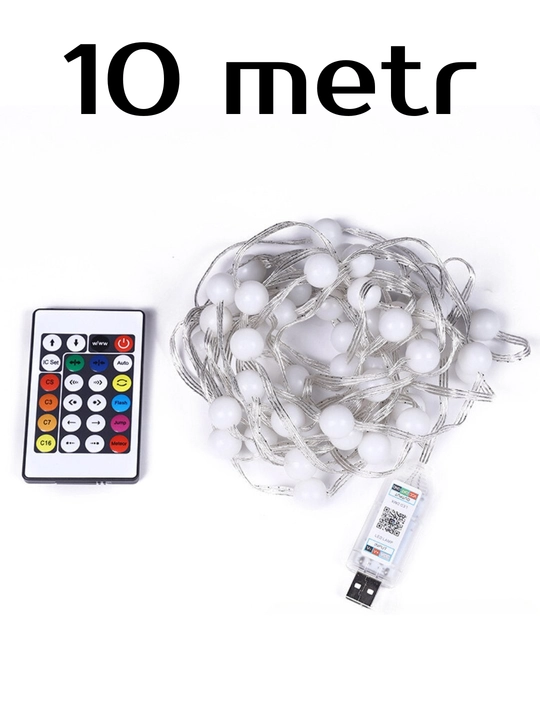 Умная RGB LED гирлянда "шарики" с пультом, новогодняя, светодиодная, для елки и интерьера - 