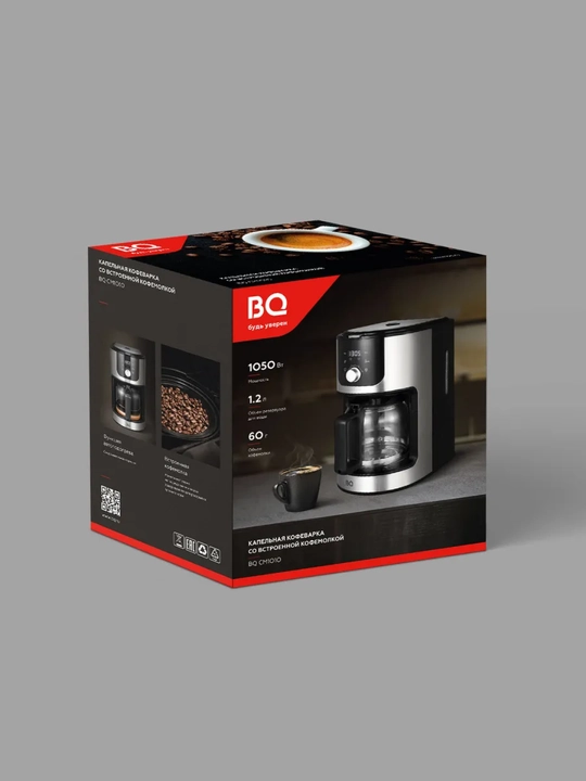 Tomchili qahva qaynatgich BQ CM1010, qahva maydalagich bilan, 1050Vt quvvatli, hajmi 1.2 l