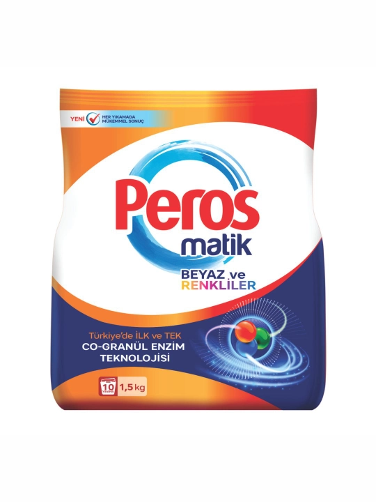 Peros oq va rangli kiyimlar uchun avtomat kir yuvish kukuni, 1500 g