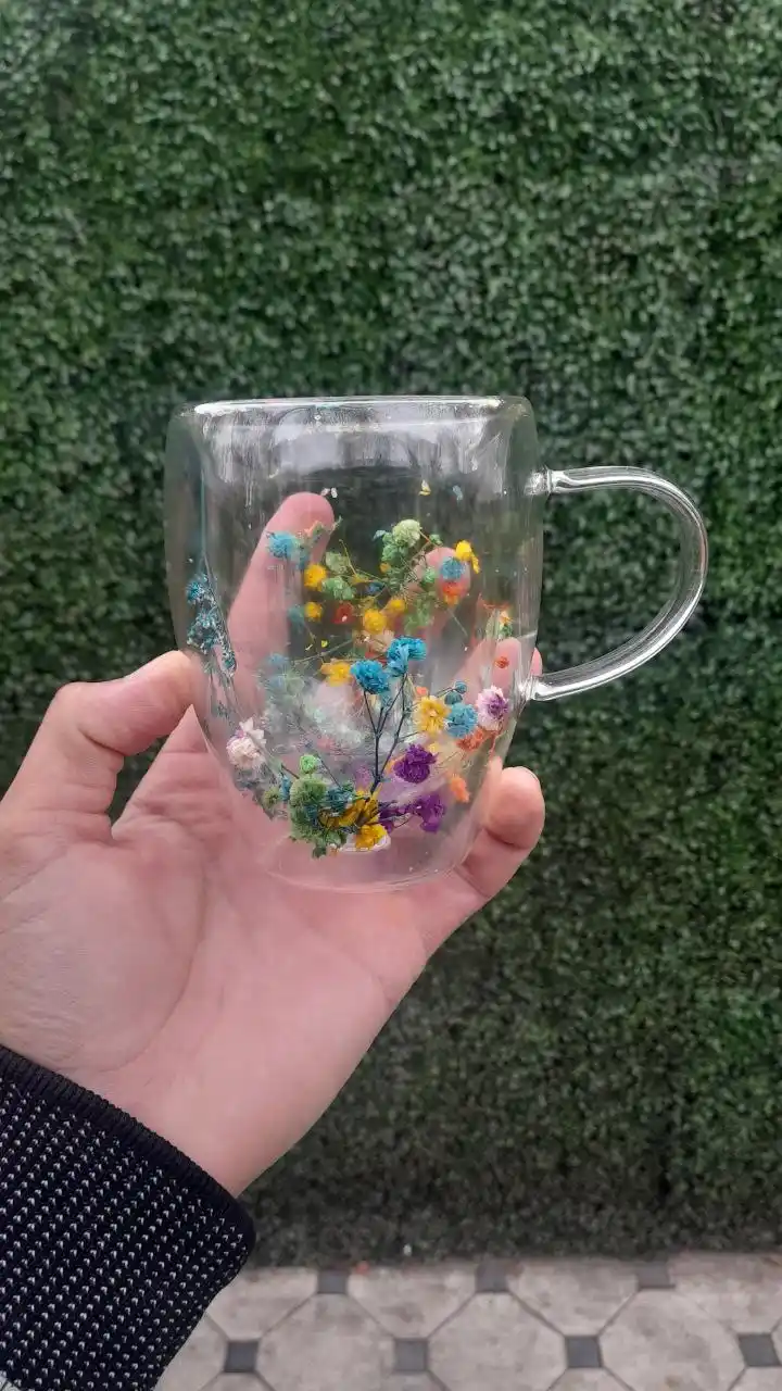 Shisha krujka, ikki devorli va gulli, 250, 350 ml