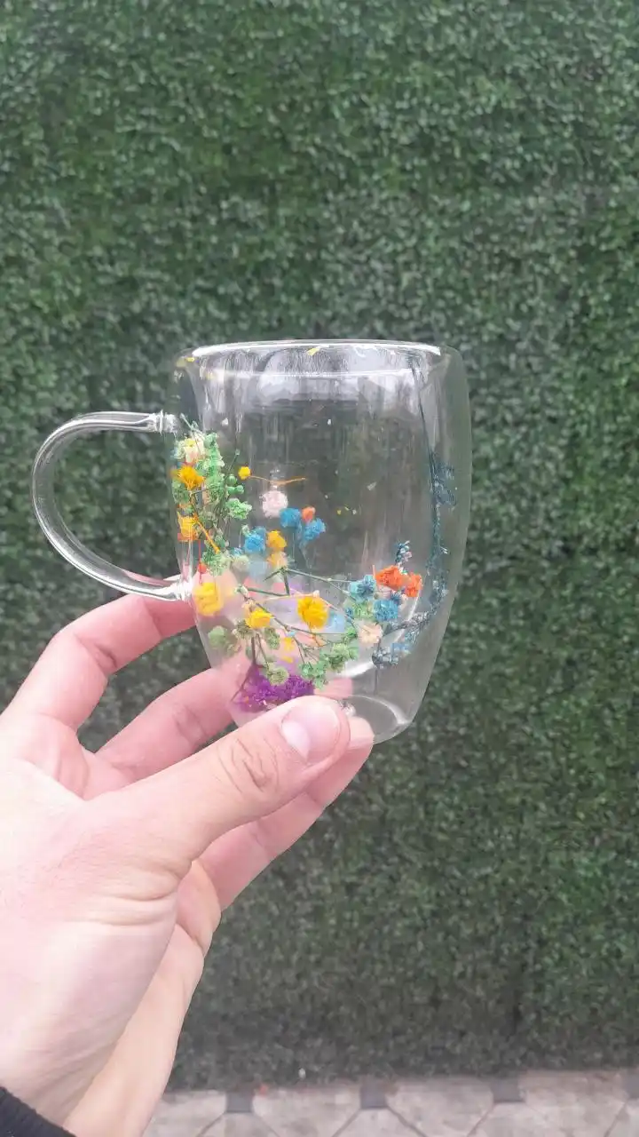 Shisha krujka, ikki devorli va gulli, 250, 350 ml