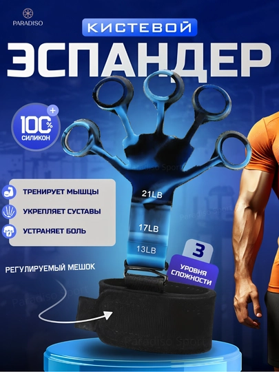 Эспандер кистевой, тренажер для рук и пальцев, предплечий, запястий, тренажёр регулируемый — SPORTP-1TOMIR-ЛАЗУР