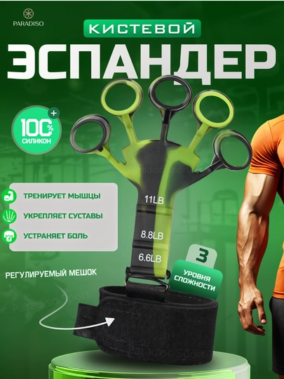 Эспандер кистевой, тренажер для рук и пальцев, предплечий, запястий, тренажёр регулируемый — SPORTP-1TOMIR-ЛАЙМ