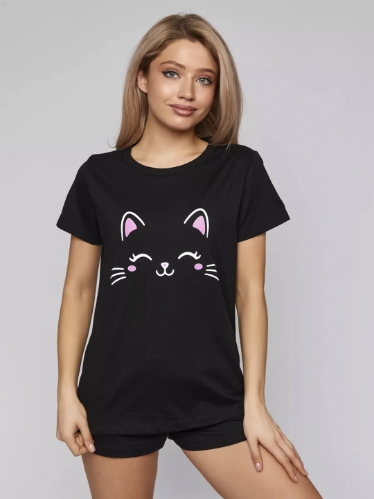 Ayollar uchun pijama shortigi bilan, paxta 100% 