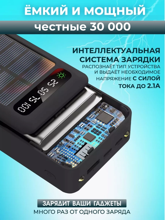 Внешний аккумулятор, power bank, батарея 20000, 30000, для iphone android 4в1
