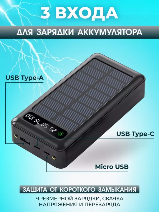 Внешний аккумулятор, power bank, батарея 20000, 30000, для iphone android 4в1