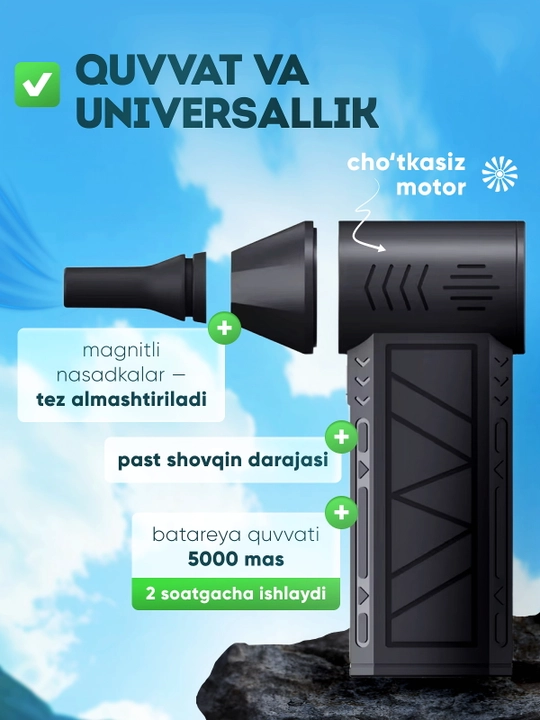 Akkumulyatorli havo puflagich turbofen, 130000 ayl/daq, Type-C, 5000 mAh