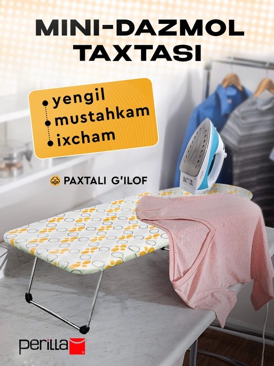 Dazmol taxtasi ixcham Perilla Mini, yig'iladigan, paxtali g'ilof, 74 * 29 sm