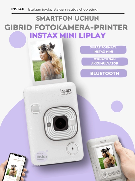 Smartfon uchun gibrid fotokamera-printer Instax Mini LiPlay