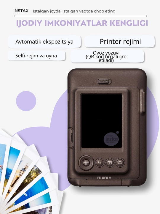 Smartfon uchun gibrid fotokamera-printer Instax Mini LiPlay