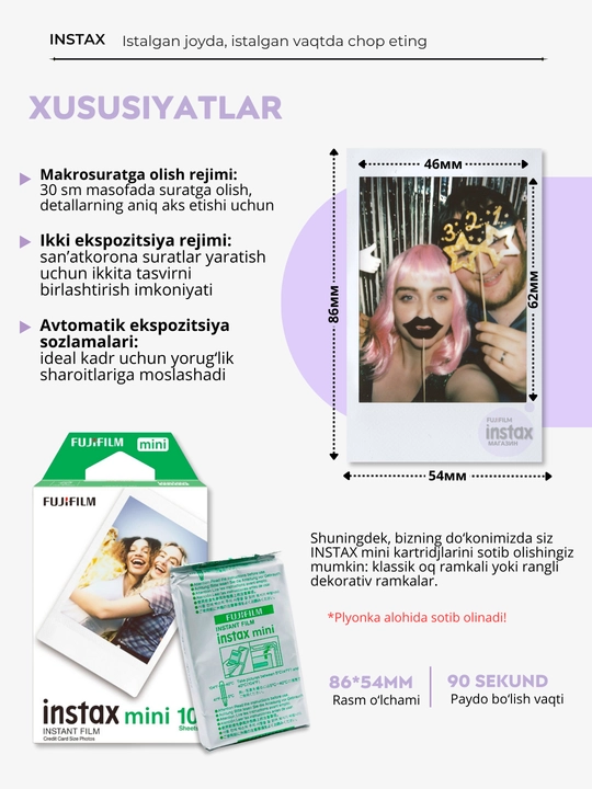 Smartfon uchun gibrid fotokamera-printer Instax Mini LiPlay