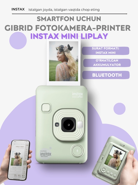Smartfon uchun gibrid fotokamera-printer Instax Mini LiPlay