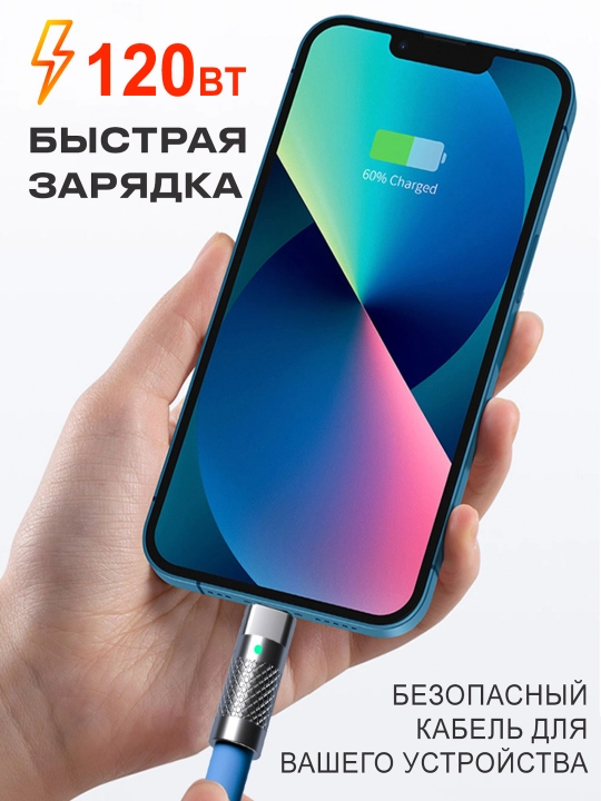 Кабель с индикатором зарядки Туре-С на Lightning 6А 120W быстрая зарядка телефона Apple