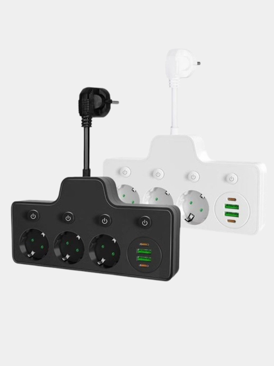 Сетевой фильтр, 2500 W, 3 USB + 1 Type-C - 
