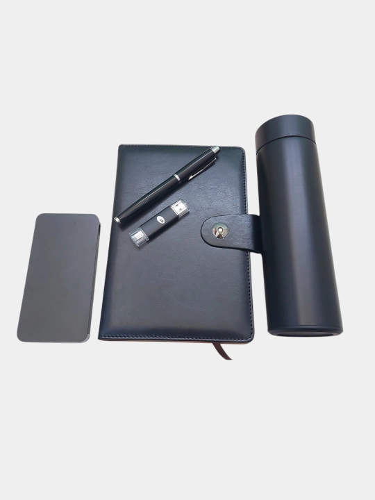 Подарочный набор для мужчин, блокнот, ручка, флэшка USB, термос и powerbank