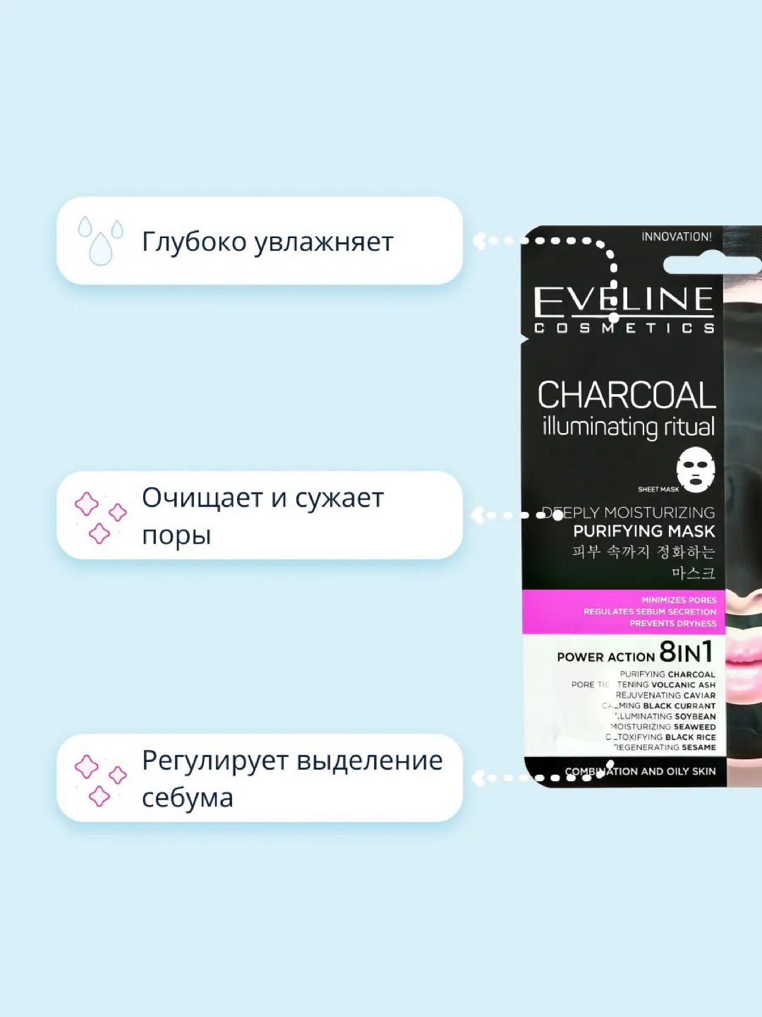 Маска тканевая EVELINE, с углем