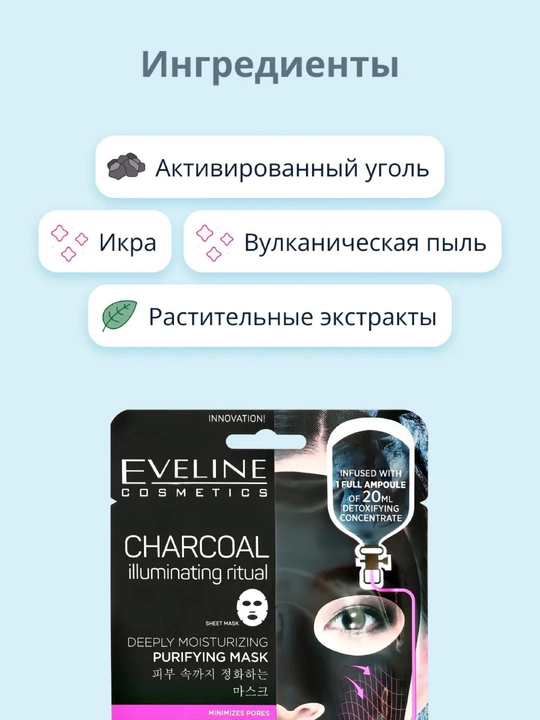 Маска тканевая EVELINE, с углем